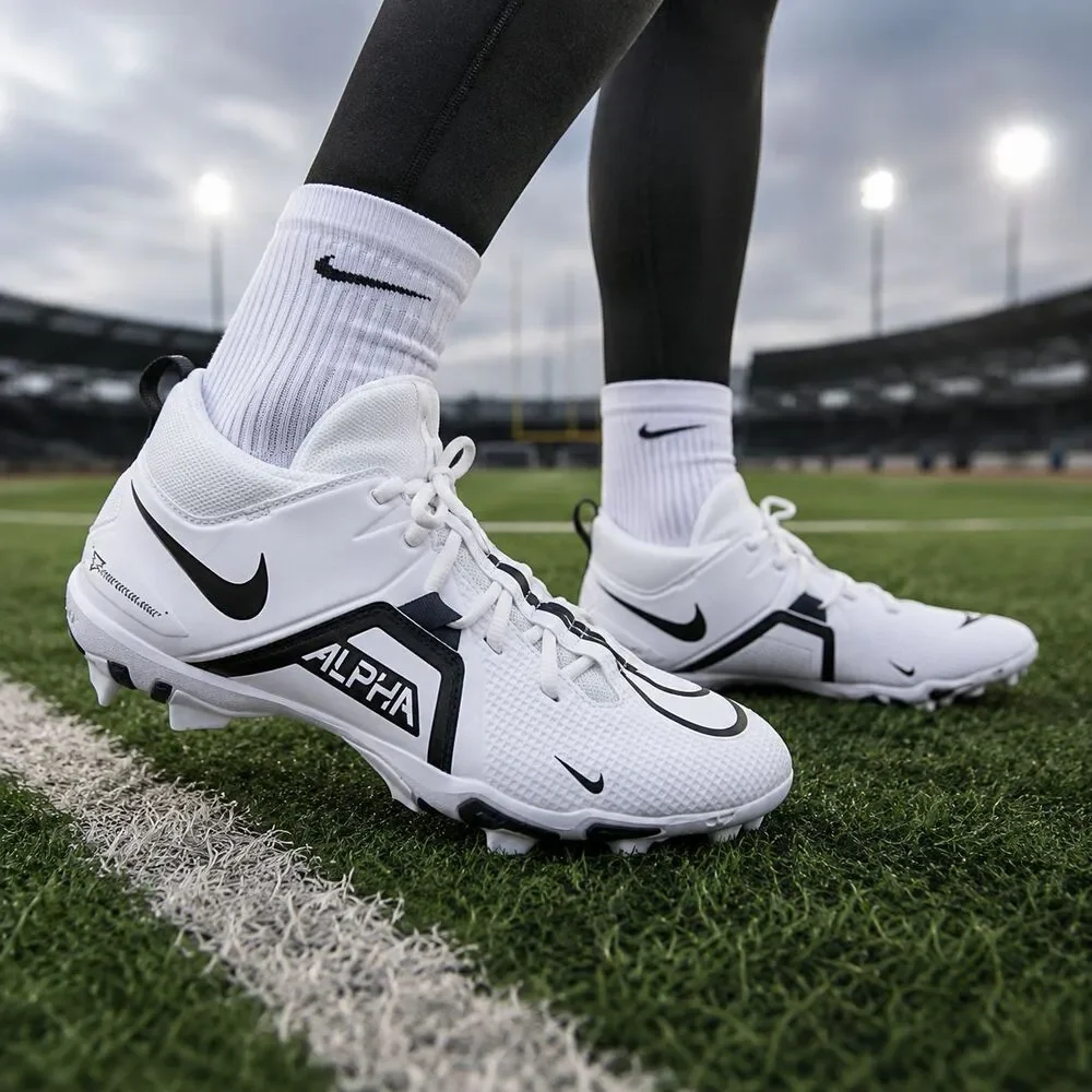 Nike Football Cleats Mens 10 White Black Alpha Menace 3 Low Fastflex